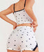 Aria's Closet Pamuklu Beyaz Üstüne Siyah Kalp Desen Fitilli Askılı Şortlu Pijama Takımı