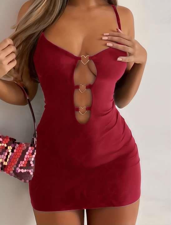 Aria's Closet Bordo Göğüs Dekolteli Kalp Detaylı Mini Club Elbisesi Bordo M