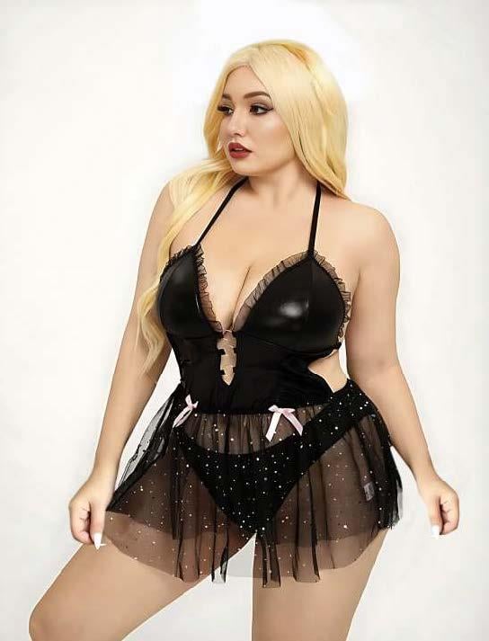 Aria's Closet Büyük Beden Askılı Fantezi Tül Etekli Takım Siyah 3XL