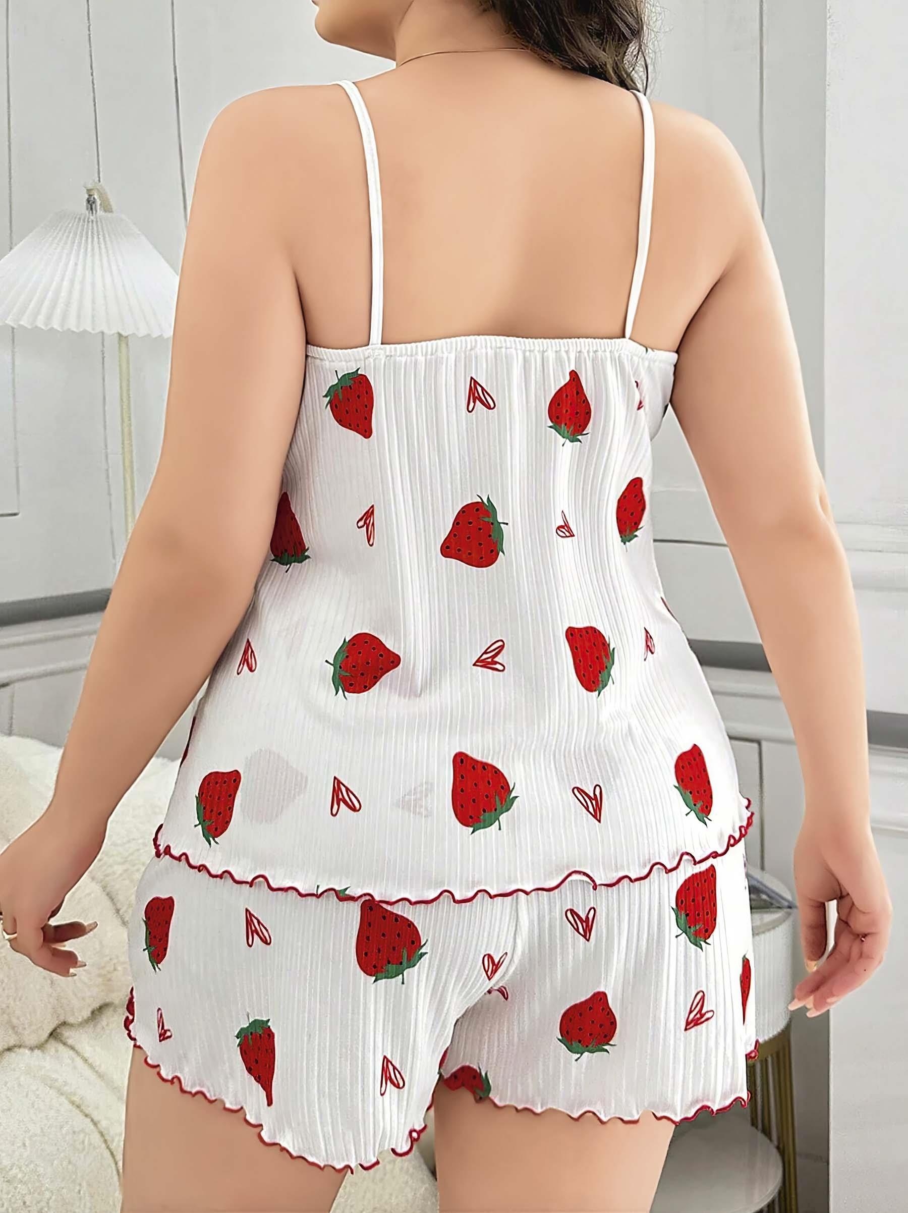 Aria's Closet Büyük Beden Çilek Desen Pamuklu Şortlu Pijama Takımı