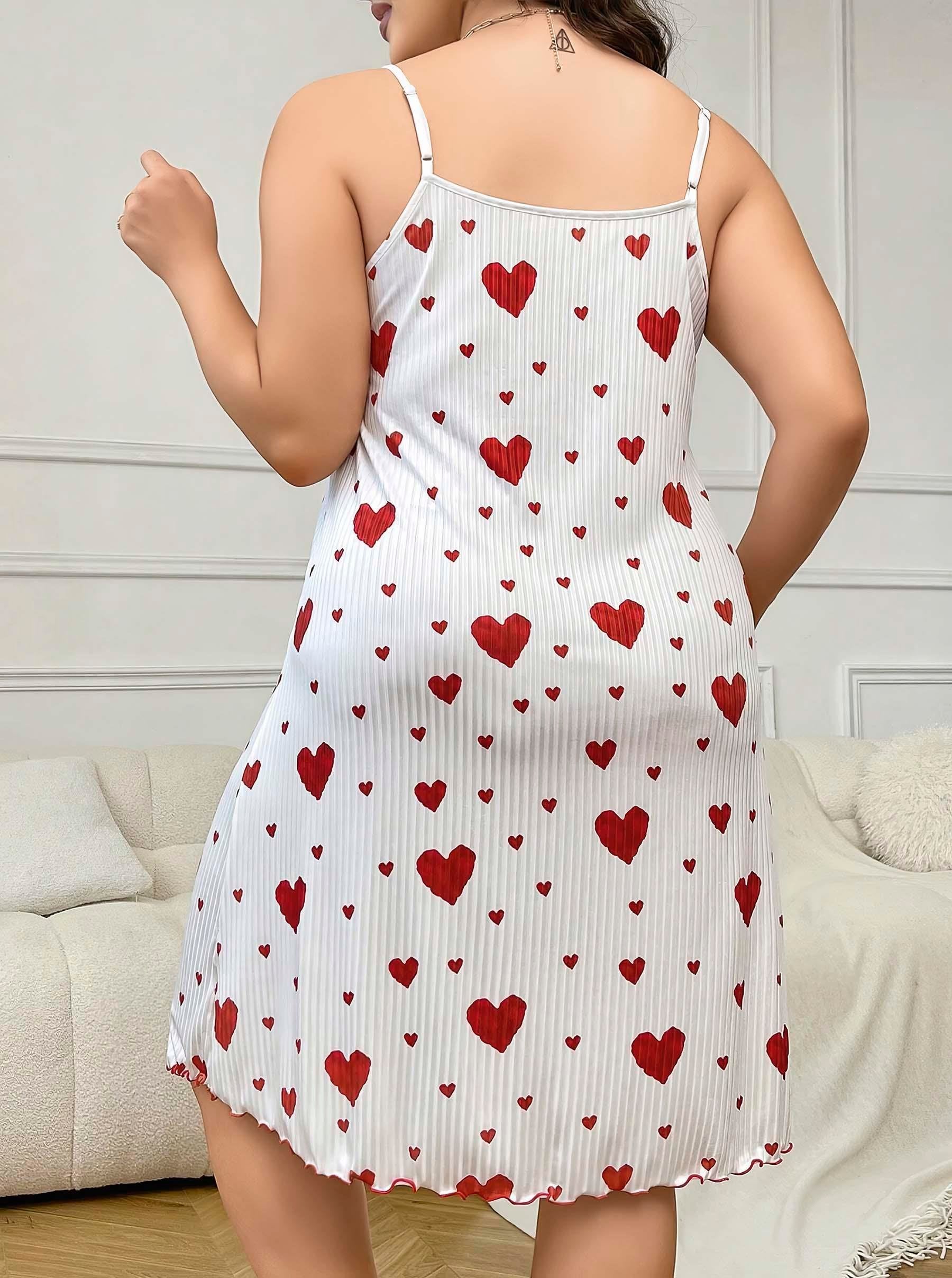Aria's Closet Büyük Beden Kalp Desen Pamuklu İnce Askılı Uzun Gecelik