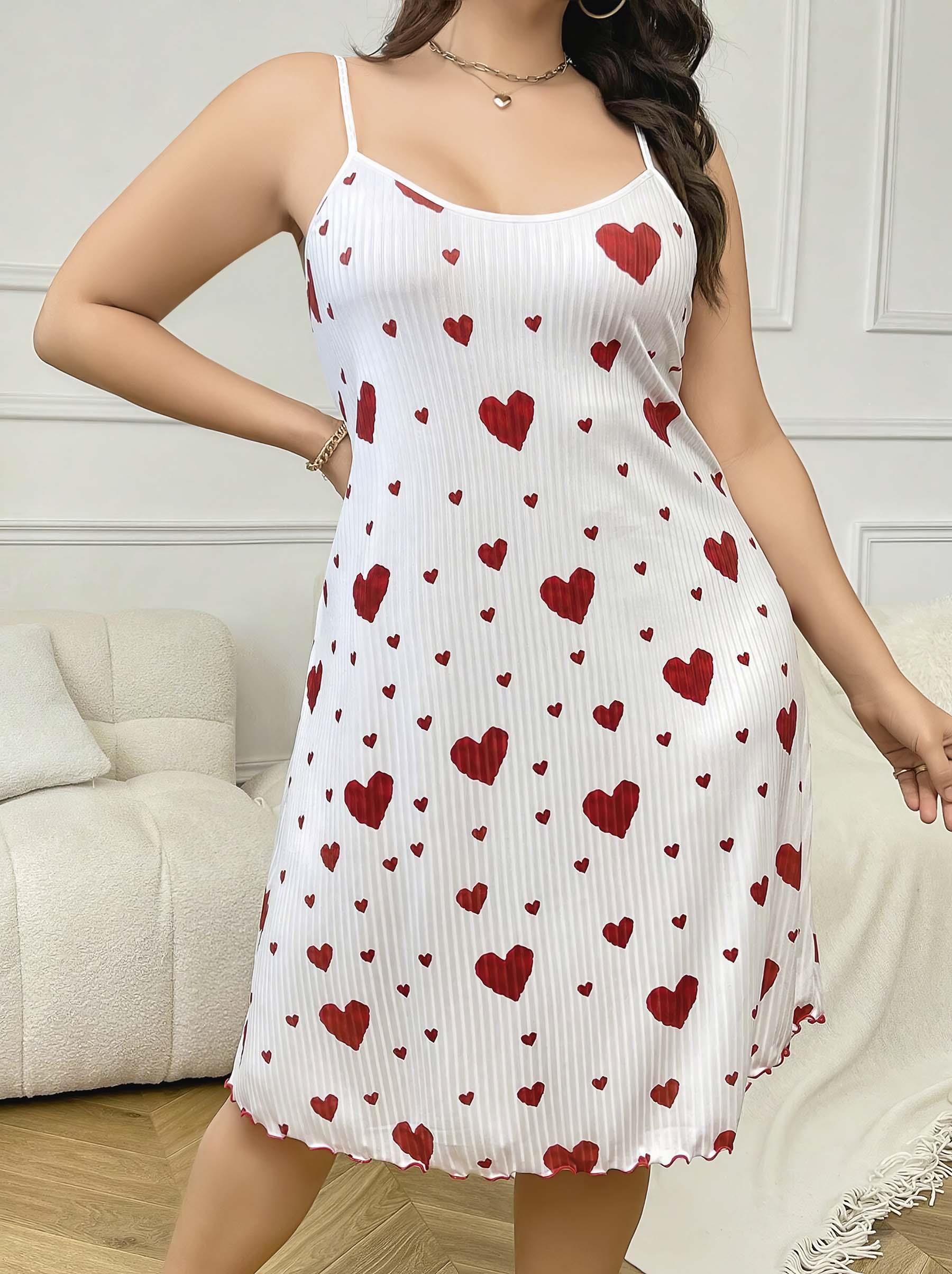 Aria's Closet Büyük Beden Kalp Desen Pamuklu İnce Askılı Uzun Gecelik