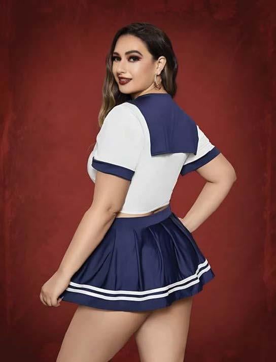 Aria's Closet Büyük Beden Lacivert Mini Etekli Fantezi Denizci Kostümü