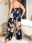 Aria's Closet Büyük Beden Mavi Üstüne Çiçek Desenli İnce Askılı 2'li Saten Pijama Takımı
