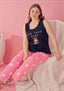 Aria's Closet Büyük Beden Pink Love Bear Kalp ve Ayıcık Desenli Pembe Kısa Kol Pijama Takımı Pembe 2XL