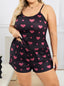 Aria's Closet Büyük Beden Siyah Kalp Desen İnce Askılı Pamuklu Şortlu Pijama Takımı