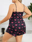 Aria's Closet Büyük Beden Siyah Kalp Desen İnce Askılı Pamuklu Şortlu Pijama Takımı