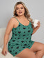 Aria's Closet Büyük Beden Yeşil Kalp Desen Pamuklu Şortlu Pijama Takımı Yeşil 2XL