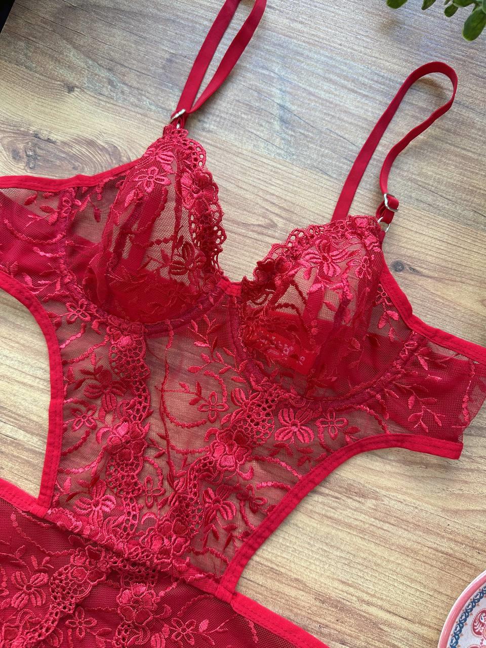 Aria's Closet Çiçek Desenli Kırmızı Bodysuit