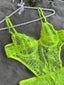 Aria's Closet Çiçek Desenli Yeşil Bodysuit