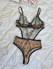 Aria's Closet Desenli Ten Siyah Bodysuit Siyah/Ten 75B