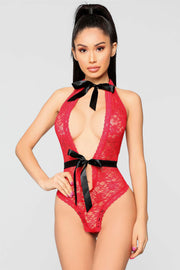 Aria's Closet Kırmızı Boyun ve Bel Kısmı Fiyonklu Babydoll Kırmızı S/M