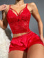 Aria's Closet Kırmızı Dantelli Büstiyer İnce Askılı Saten Şortlu Takım Kırmızı L
