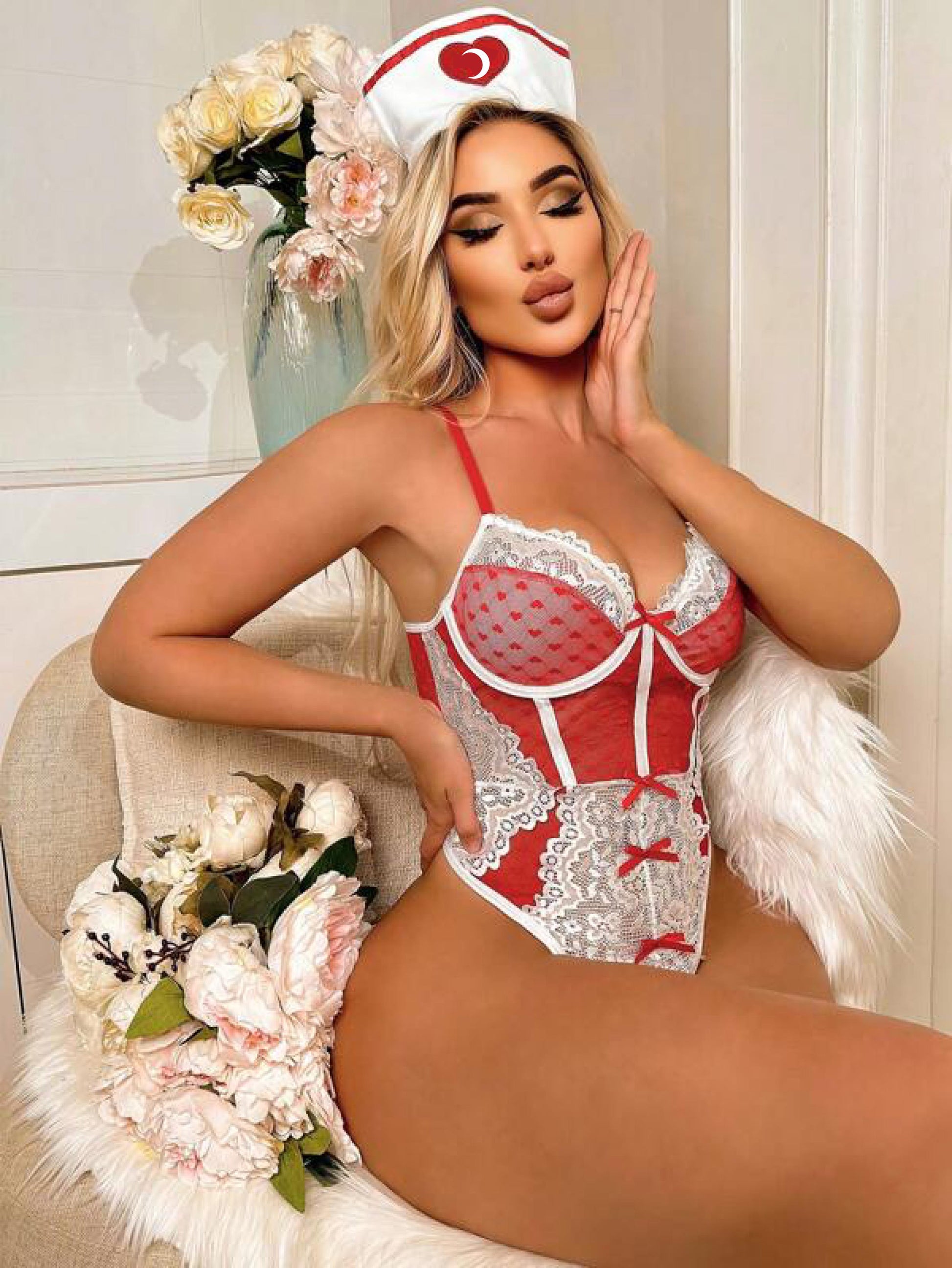 Aria's Closet Kırmızı Fantezi Body Hemşire Kostümü