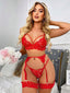 Aria's Closet Kırmızı Göğüs İp Detaylı Dantel İşlemeli Fantezi Jartiyer Takımı Kırmızı S/M