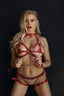 Aria's Closet Kırmızı Kelepçeli Deri Sütyen Külot Fantezi Harness Görsel Standart