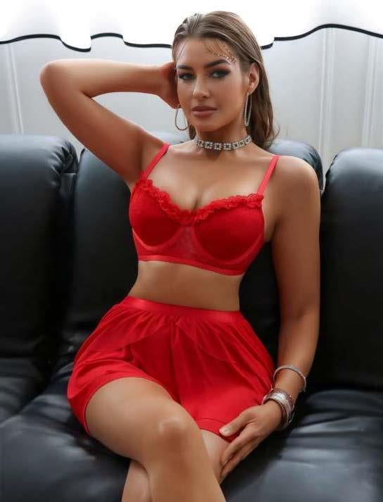 Aria's Closet Kırmızı Tül Fırfırlı Etekli Sütyen Takım Kırmızı S/M