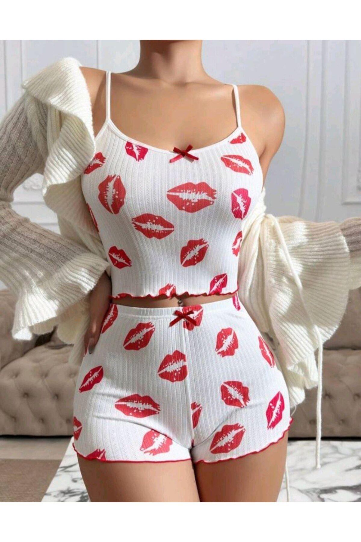 Aria's Closet Kiss Öpücük Beyaz Şortlu Takım Beyaz S/M