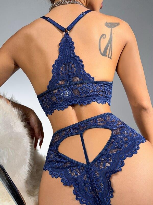 Aria's Closet Lacivert Dantelli Fantezi Bralet Sütyen Takımı