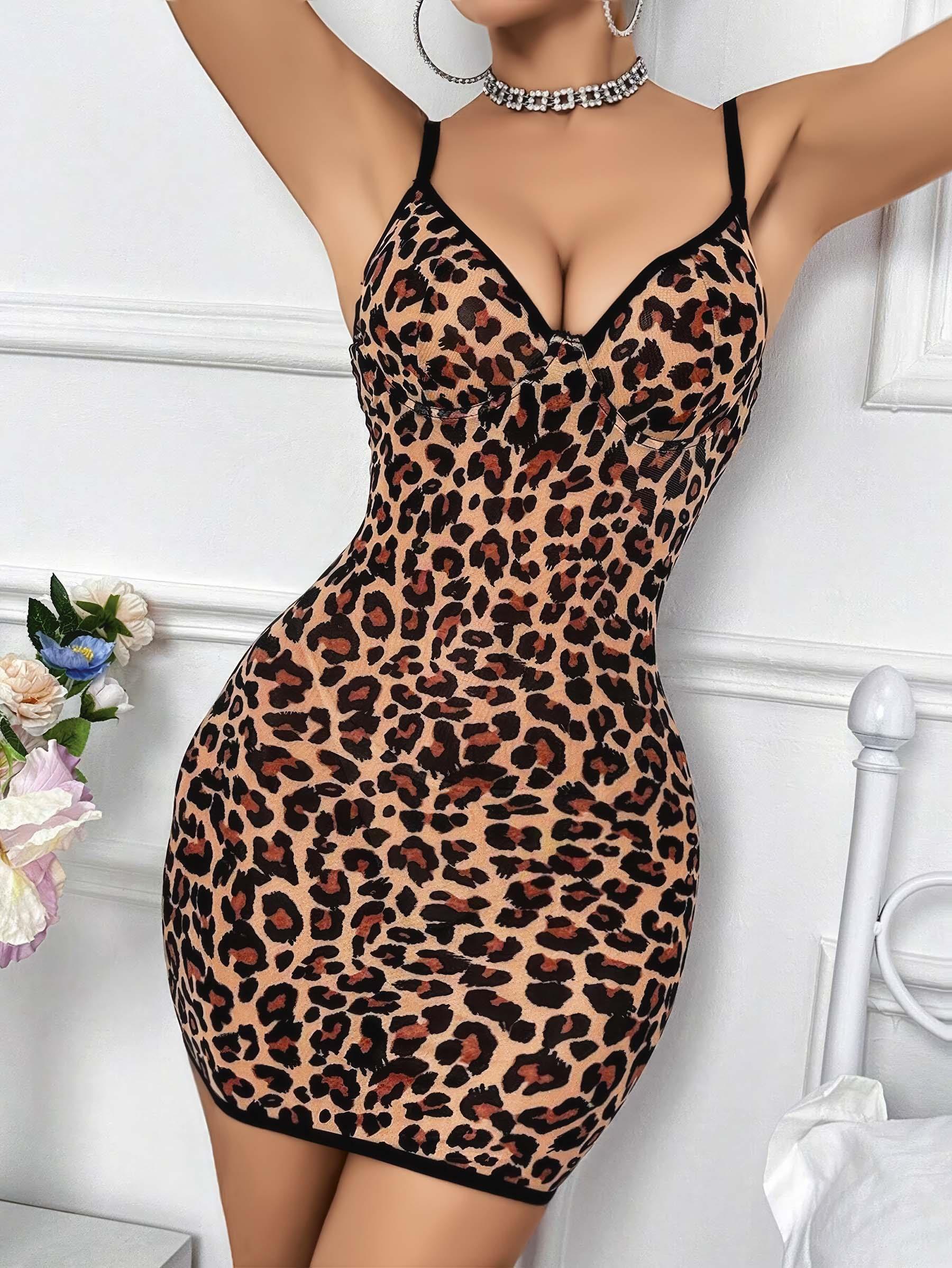 Aria's Closet Leopar Desenli Sırt Dekolteli Fantezi Gecelik