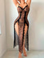 Aria's Closet Leopar Desenli Yırtmaçlı Fantezi Uzun Gecelik Leopar S/M