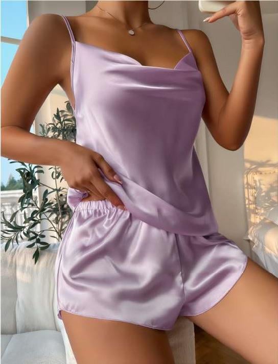 Aria's Closet Lila İnce Askılı Saten Şortlu Takım Lila L