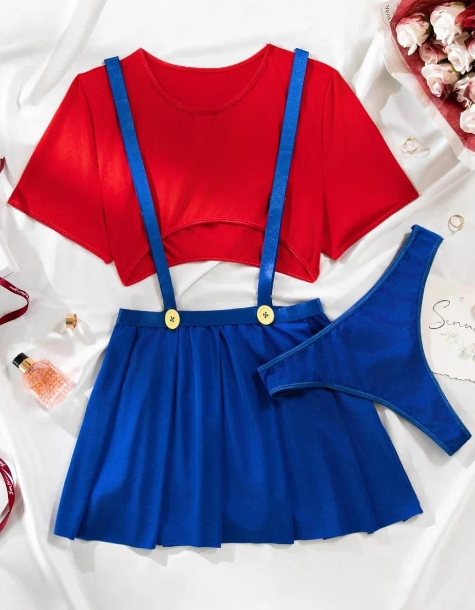 Aria's Closet Mavi Kırmızı Fantezi Etekli Takım