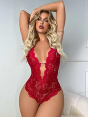 Aria's Closet Metal Kalp Aksesuarlı Fantezi Dantelli Kırmızı Body Kırmızı S