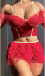 Aria's Closet Mini Etekli Fantezi Bustiyerli Takım Kırmızı S/M