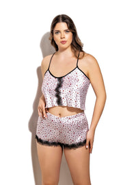 Aria's Closet Öpücük Desenli Fantezi Büyük Beden Şortlu Saten Takım Görsel 4XL