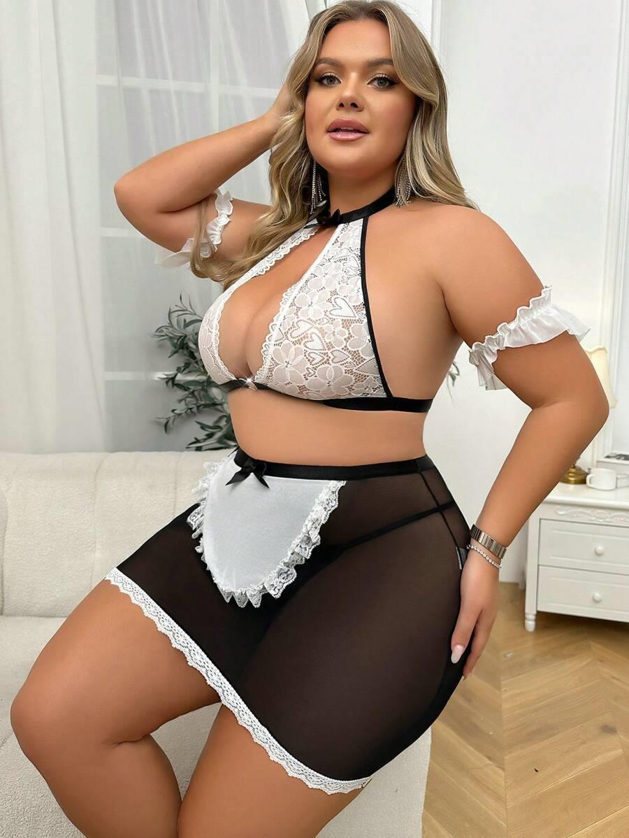 Aria's Closet Özel Tasarım Büyük Beden Dantelli Fantezi Hizmetçi Kostümü