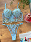 Aria's Closet Özel Tasarım Mavi Dantel İşlemeli Çiçek Desenli Destekli Bralet Takımı
