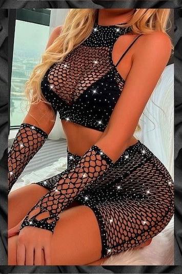 Aria's Closet Özel Tasarım Siyah Taşlı Fantezi Alt Üst Vücut Çorabı Siyah Standart (S-M-L)