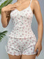 Aria's Closet Pamuklu Beyaz Üstüne Çiçek Desen Fitilli Askılı Şortlu Pijama Takımı Beyaz S/M