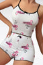 Aria's Closet Pamuklu Beyaz Üstüne Pelikan Desen Fitilli Askılı Şortlu Pijama Takımı Beyaz S/M