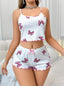 Aria's Closet Pamuklu Beyaz Üstüne Pembe Kurdela Desenli Fitilli Askılı Şortlu Pijama Takımı