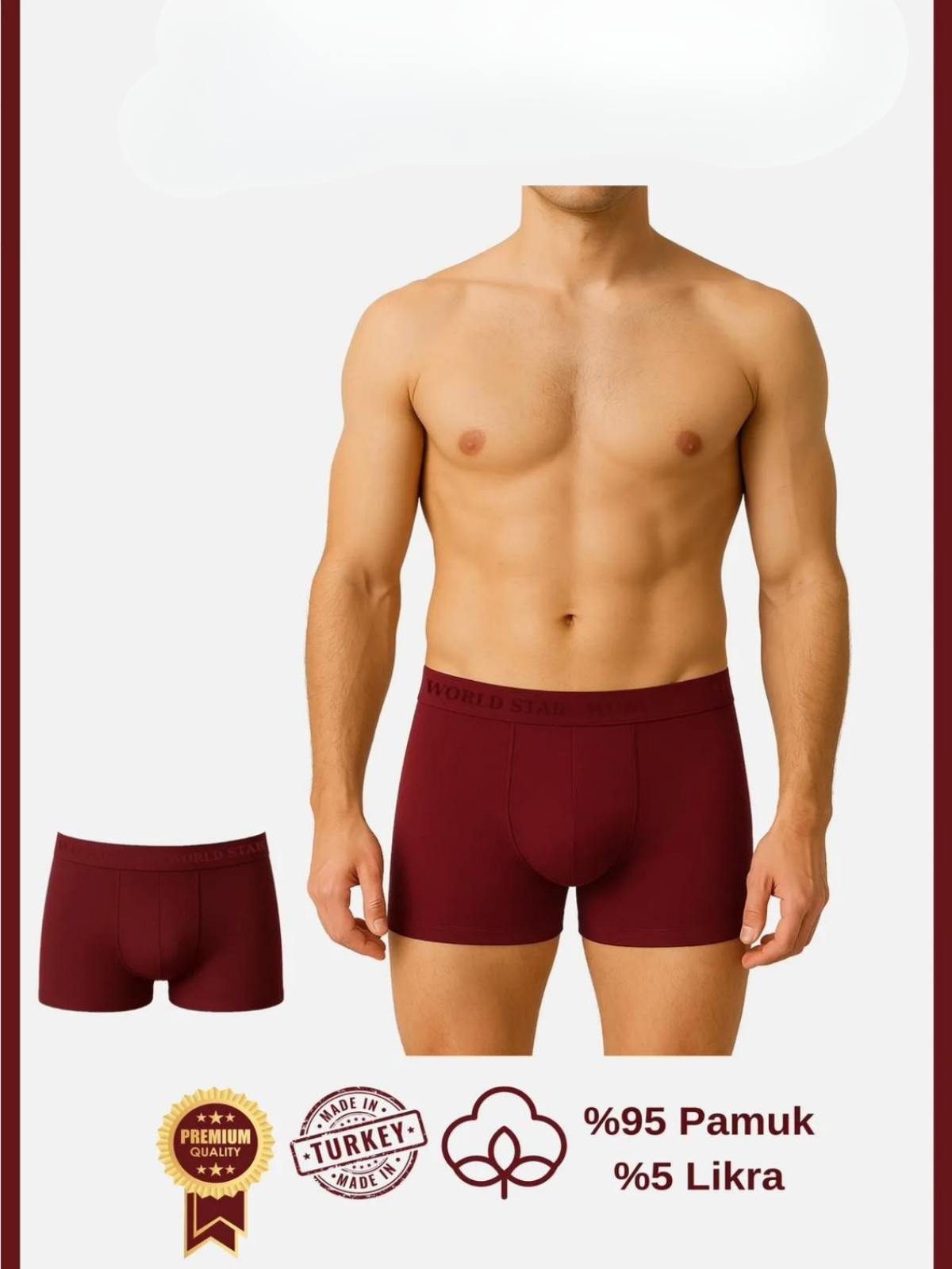 Aria's Closet Pamuklu Düz Bordo Renk Erkek Boxer Bordo M