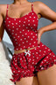 Aria's Closet Pamuklu Kırmızı Üstüne Beyaz Kalp Desen Fitilli Askılı Şortlu Pijama Takımı