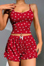 Aria's Closet Pamuklu Kırmızı Üstüne Beyaz Kalp Desen Fitilli Askılı Şortlu Pijama Takımı Kırmızı S/M