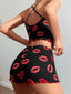 Aria's Closet Pamuklu Kiss Öpücük Desen Siyah Fitilli Şortlu Pijama Takımı