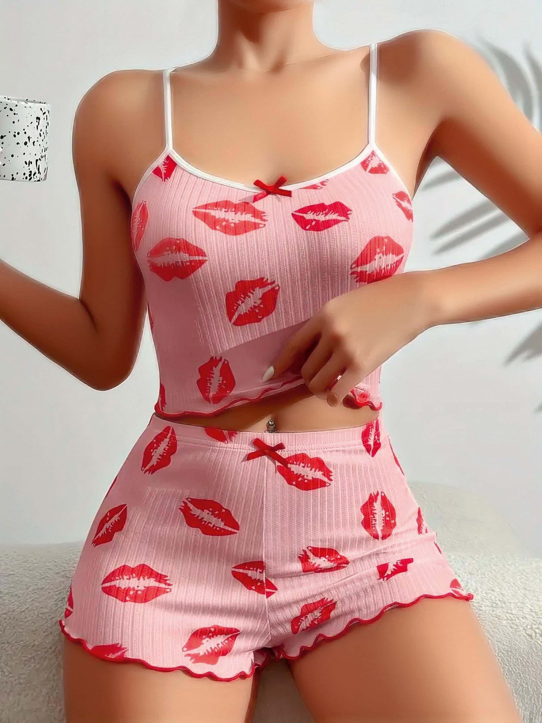 Aria's Closet Pamuklu Kiss Öpücük Desen Pembe Şortlu Pijama Takımı