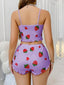 Aria's Closet Pamuklu Lila Üstüne Çilek Desen Fitilli Askılı Şortlu Pijama Takımı