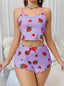 Aria's Closet Pamuklu Lila Üstüne Çilek Desen Fitilli Askılı Şortlu Pijama Takımı