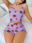 Aria's Closet Pamuklu Lila Üstüne Çilek Desen Fitilli Askılı Şortlu Pijama Takımı Lila S/M