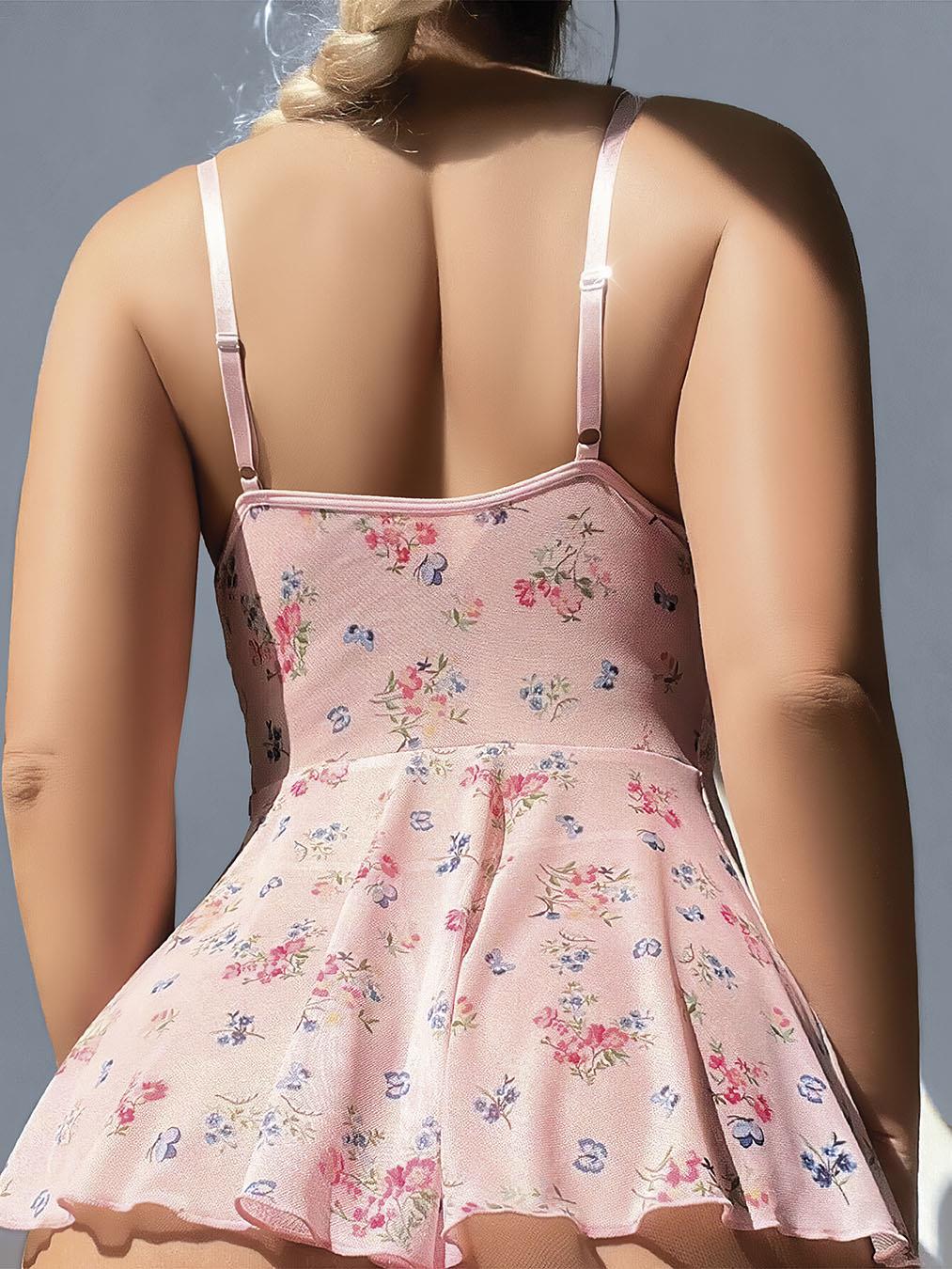 Aria's Closet Pembe Dantel İşlemeli Çiçek Desenli Fantezi Gecelik