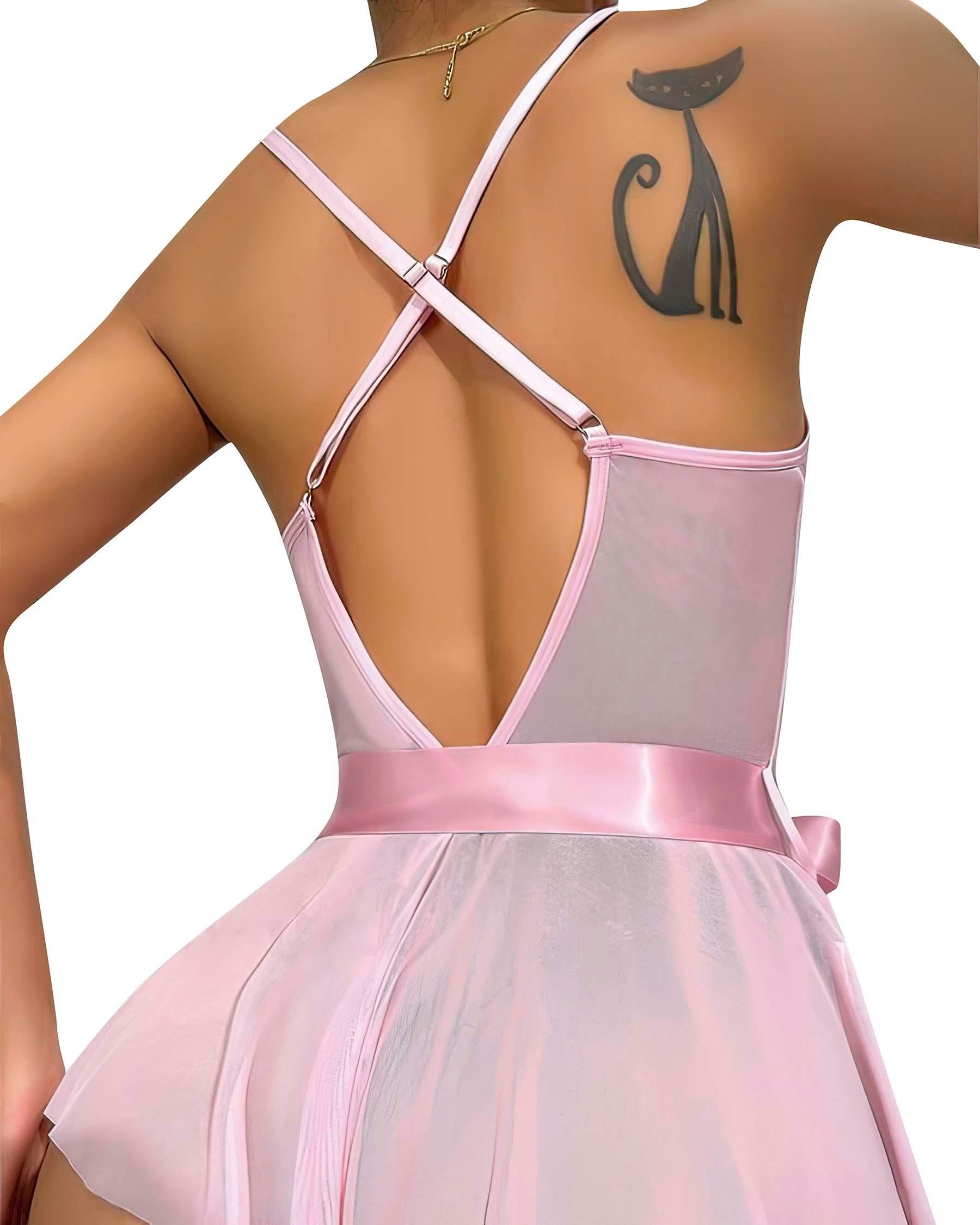 Aria's Closet Pembe Dantel İşlemeli Kurdelalı Fantezi Tül Babydoll