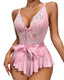 Aria's Closet Pembe Dantel İşlemeli Kurdelalı Fantezi Tül Babydoll Pembe S/M
