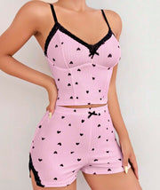 Aria's Closet Pembe Kalp Desenli Askılı Şortlu Pijama Takım Pembe S/M