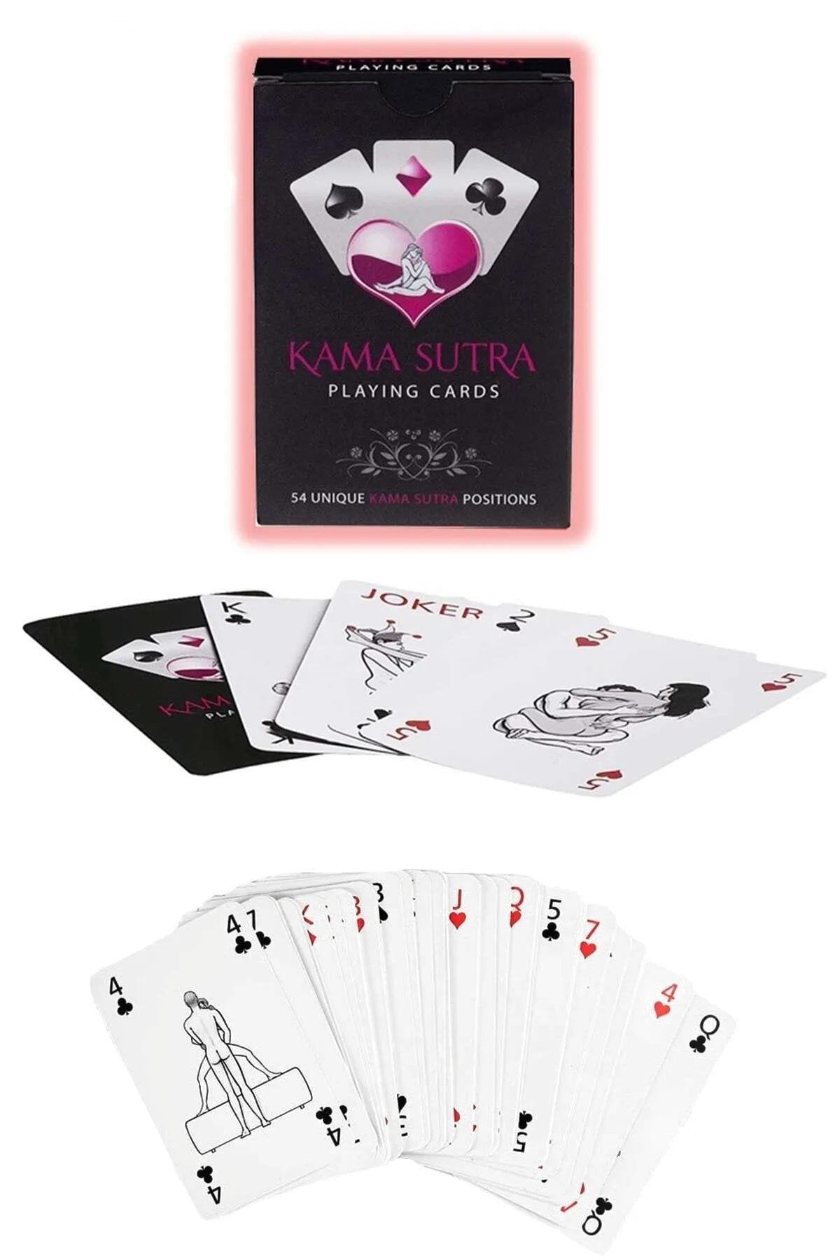 Aria's Closet Sexy Görselli Oyun Kartı Kama Sutra 7'li Kırmızı Siyah Harness Set