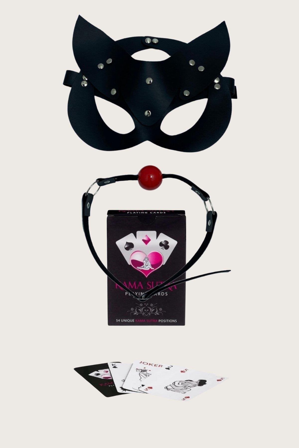 Aria's Closet Sexy Görselli Oyun Kartı Kama Sutra Siyah Ağız Topu Maske Set Siyah Standart